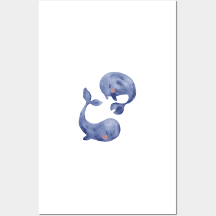 Two blue baby whales Posters and Art